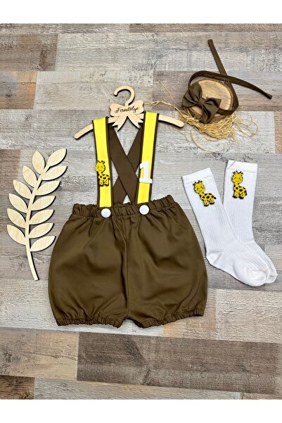 Feriatolye Giraffe Concept Brown Yellow Salopet for Baby Boy