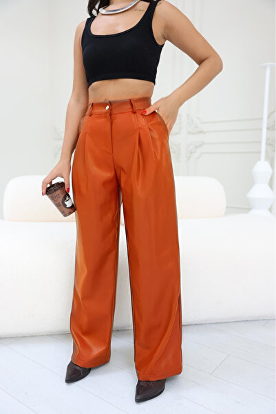 mavi pencere Mat Deri Palazzo Pantolon Turuncu