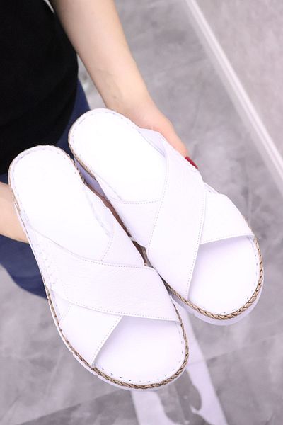 Mammamia - 2125 Papuci de damă confortabili din piele naturală albă
