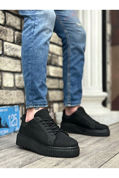 BOA BA0803 BOA Yüksek Siyah Taban Triko Siyah Erkek Ayakkabı