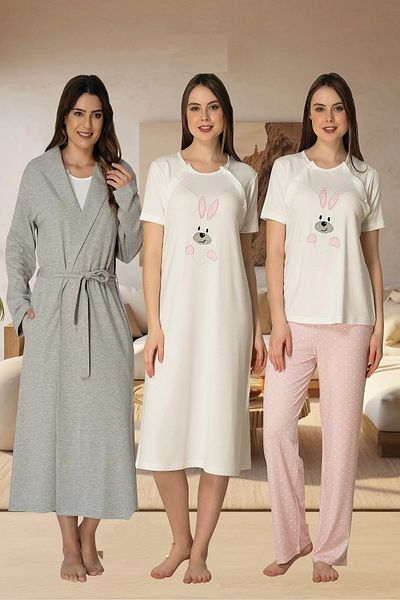 by İGP Pink Maternity Maternity Dressing Gown, Nightgown, Pajama Set Set of 4