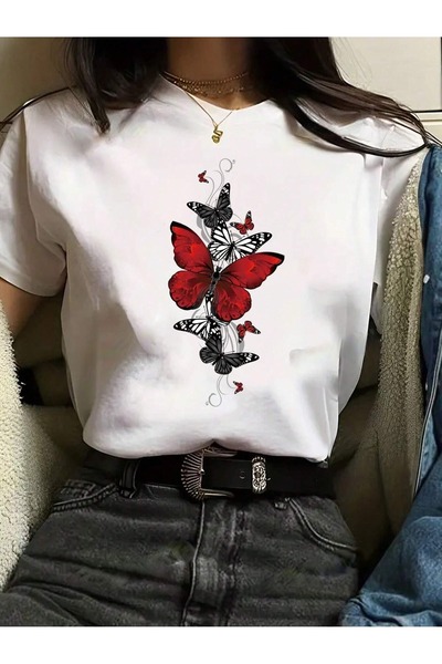 over head oh Tricou oversize cu imprimeu Fluturi zburători alb de damă