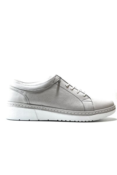 Beety 5277-1 Hakiki Deri Gri & Beyaz Lastikli Ortopedik Kadın Casual Ayakkabı