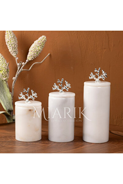 MIARIK DESIGN & DEKORASYON Dekoratif Beyaz Mermer Gold Renk At Aksesuarli 3 l...
