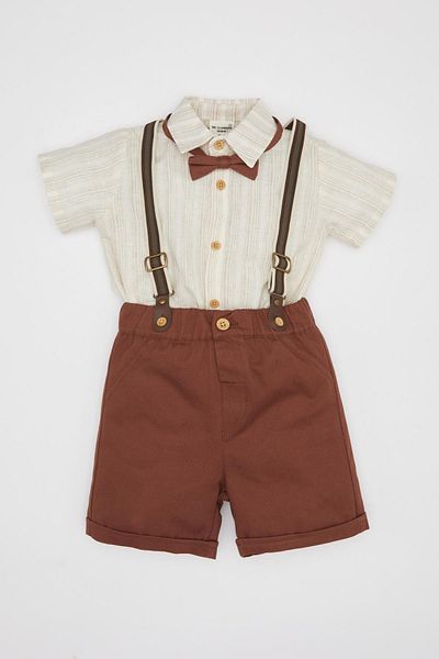 DeFacto 4-Piece Striped Set for Baby Boy - Poplin Shirt, Shorts and Bow Tie Pants B8082A524Sm