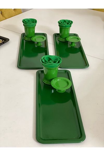 Elzem SET OF 3 GREEN RECTANGULAR TABLE INCLUDES ROSE BUCKET AND PASTA ROSE