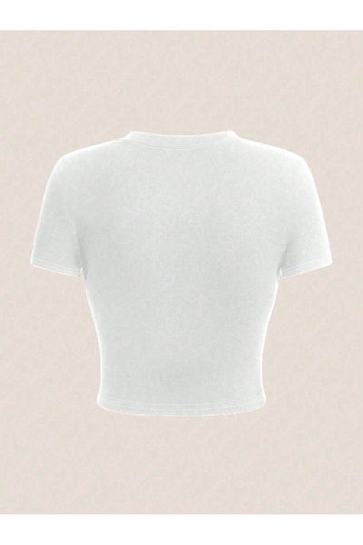 Jose Clothing Γυναικεία Crop Μπλούζα από Οργανικό Βαμβάκι Λευκή στάμπα - Κοντό μανίκι