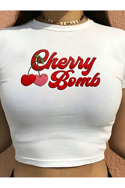 Jose Clothing Γυναικεία Crop Μπλούζα από Οργανικό Βαμβάκι Λευκή στάμπα - Κοντό μανίκι