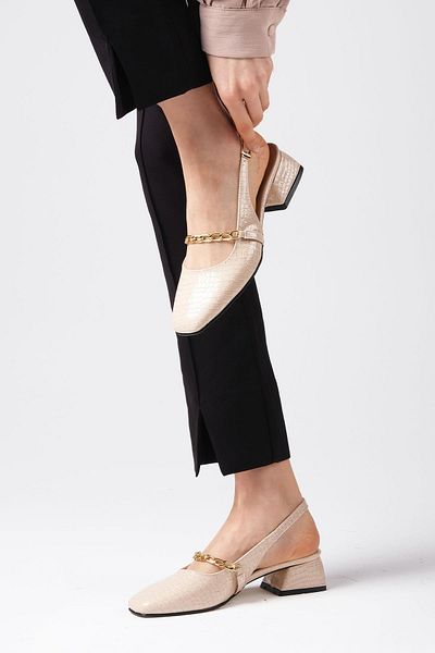 Mio Gusto Renata Beigefarbene Damenschuhe mit offenem Rücken und kurzem Absatz