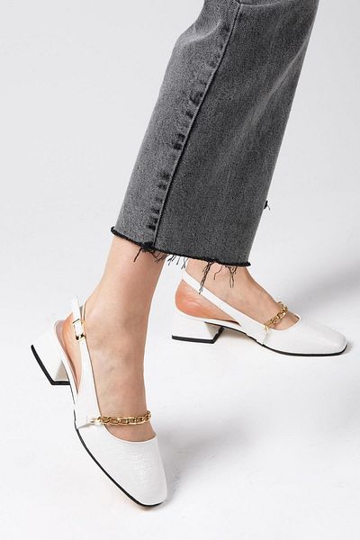 Mio Gusto Renata White Color Open Back Short Heeled Women's Shoes