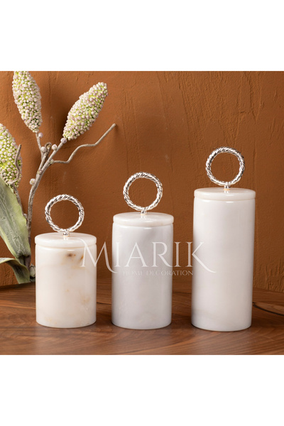 MIARIK DESIGN & DEKORASYON Dekoratif Beyaz Mermer Gümüş Renk Halka Aksesuarli...
