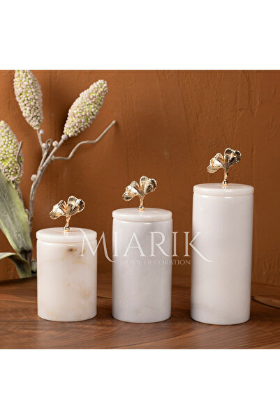 MIARIK DESIGN & DEKORASYON Dekoratif Beyaz Mermer Gold Renk Gonk Aksesuarli 3...