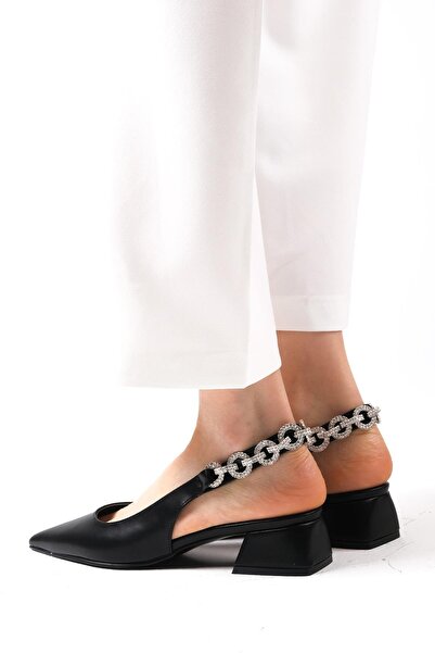 Mio Gusto Dámské krátké boty na podpatku Sophie Black Color Open Back Stone Banded