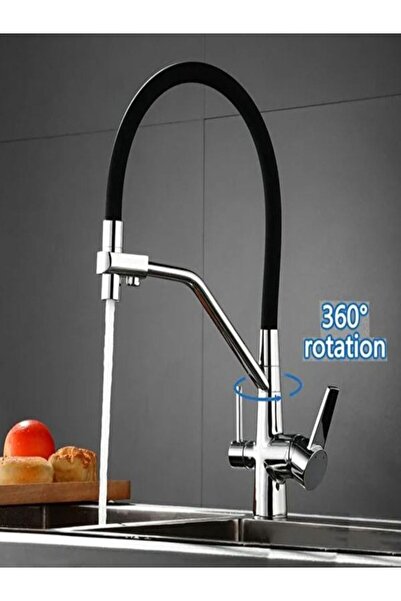 ALMAYA MUSLUK ARITMA ÇIKIŞLI SPİRALLİ LUX INOX-SİYAH ÜÇ YOLLU BATARYA