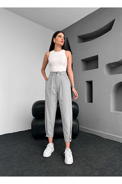 ESRAHELVACI Gray Pleated Buttoned Trousers