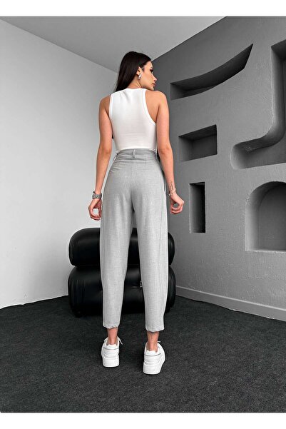 ESRAHELVACI Gray Pleated Buttoned Trousers