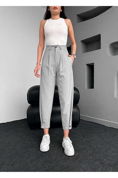 ESRAHELVACI Gray Pleated Buttoned Trousers