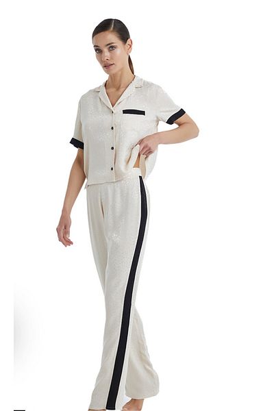 Blackspade -60366-Women's Short Sleeve Shirt Collar Pajamas Set-Beige