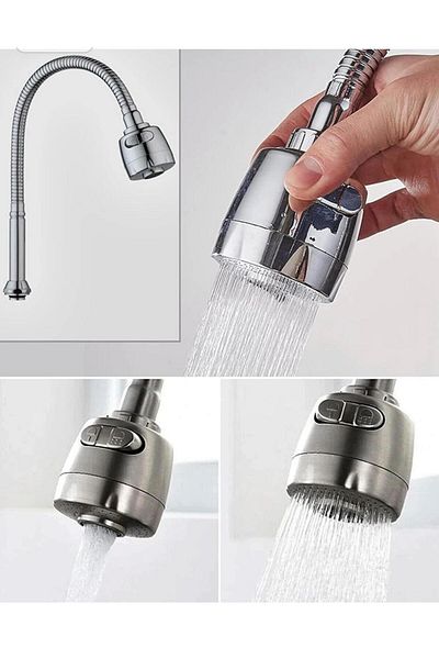 FİBATEC 360 Degree Rotary Spiral Chrome Faucet Sprayer - 2 Functions Stainless 1 PCS