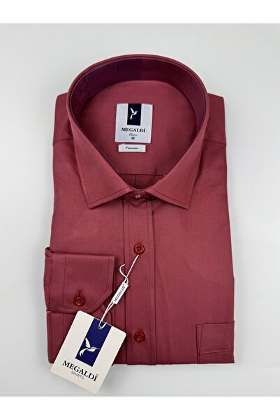 MEGALDİ Erkek Klasik Kesim Pamuklu Gül Kurusu Yakası Alttan Biritli Cepli Uzu...