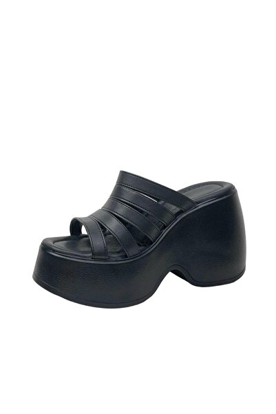 bescobel Kadın Gehma Siyah Bantlı Yüksek Topuk Platform Sandalet 10 Cm DLG11