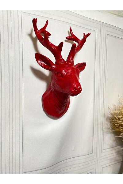 biomaxi plus Geyik El Boyamasi Kırmızı Geyik Kafası Asilabilir Biblo 30 Cm Yu...