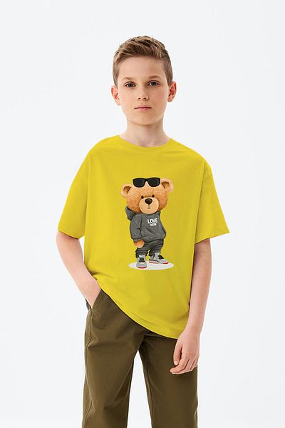 ADABEBEK Love Written Casual Teddy Bear Printed Boy's T-Shirt