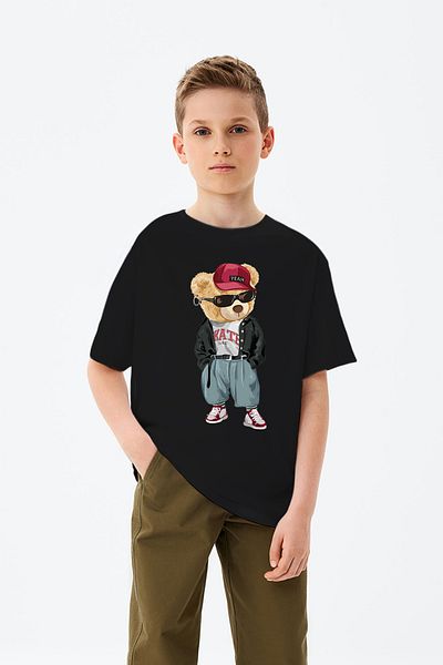 ADABEBEK Chlapecké tričko Teddy Bear s potiskem náušnic s čepicí