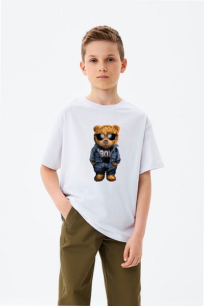 ADABEBEK Υπερμεγέθη γράμματα με γυαλιά Cool Teddy Bear εμπριμέ μπλουζάκι για αγόρι