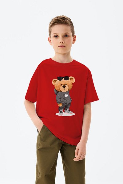 ADABEBEK Tricou pentru băiat cu imprimeu Love Written Teddy Bear Casual