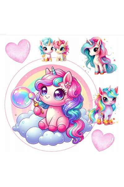 hediyehobihersey Yeni Unicorn Şekerli Kağıda Baskı Yenilebilir Kağıt Pasta Ba...