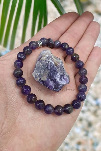 NBS Beautiful Naturel Stones Amethyst (Stone Gift) Real Natural Stone Bracelet (Positivity, Life Energy, Radiation) 8 mm