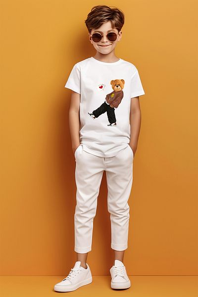 ADABEBEK Cool Teddy Bear εμπριμέ μπλουζάκι για αγόρι με εικονίδιο καρδιάς