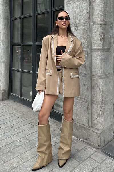 Nazliye Tan Design Oversize Blazer Jacket