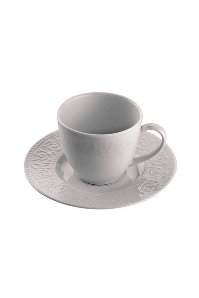 Kütahya Porselen Azalea Teacup with Plate and Relief for 6 Persons 180 Cc
