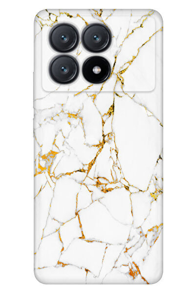 POCO X6 Pro 5G Uyumlu Kılıf Desenli Baskılı Silikon Sarı Beyaz Mermer