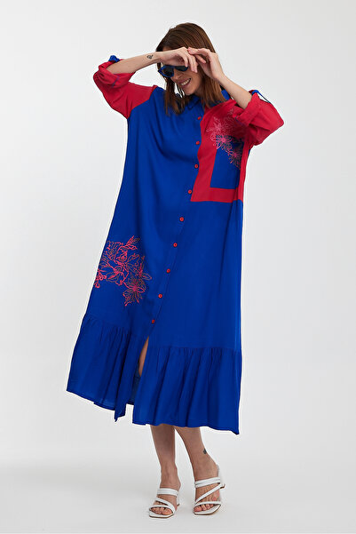 Denismoda Жіноча етнічна вишивка з детальним рукавом мішкувата сукня гомлек