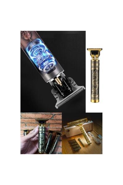 teknotrust Yok Vintage Ejderha Desenli Saç Sakal Tıraş Makinesi Ense Çizik Makinesi Sıfır Kesim 1-2 Saat 1 Yıl