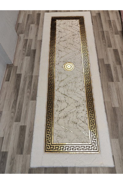 KuzeyCarpet Gold Varaklı Ultra Yumuşak Kuş Ayak Modeli Peluş Halı