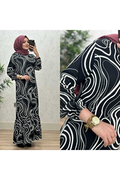 azzebutik 6360 فستان ديفني بنمط مموج K60 أسود