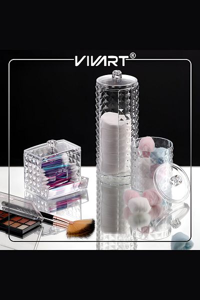 Vivart 3-Piece Makeup Organizer with Lid Cotton Discs Holder Multi-Purpose Makeup Organizer