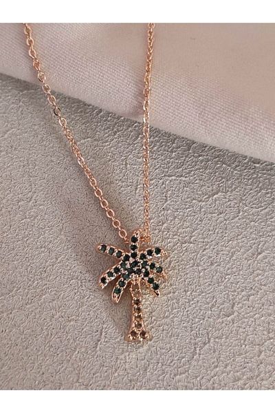 TÜKKAN ACCESSORİES Zircon Stone Palm Gold Necklace - Kol169