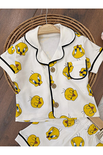 Bolly Baby 100% Cotton Double Breasted Collar Front Buttoned Comfortable Fit Summer Unisex Baby Pajamas Set