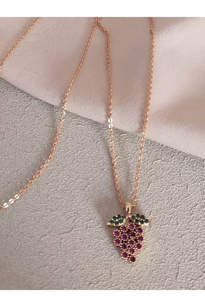 TÜKKAN ACCESSORİES RED ZIRCON STONE GRAPE GOLD NECKLACE-SLEEVE 170