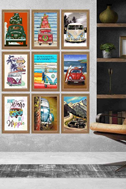 LİPYOS Ξύλινη ρετρό αφίσα 9 τεμαχίων - Οχήματα και κλασικά καρφάκια με πλαίσιο