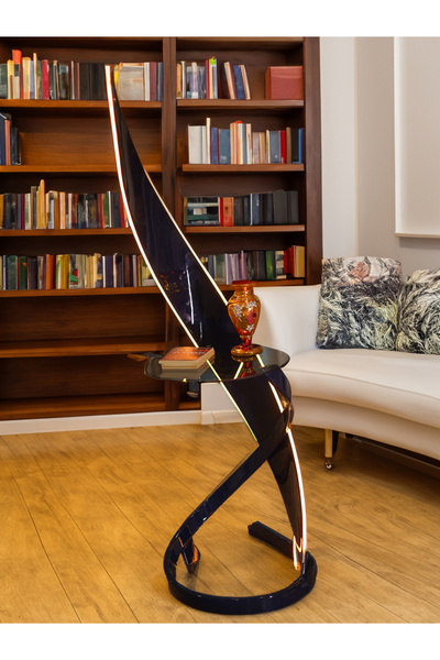 Dora Art Cam Raflı Led Aydınlatmalı Tasarım Ahşap Lambader