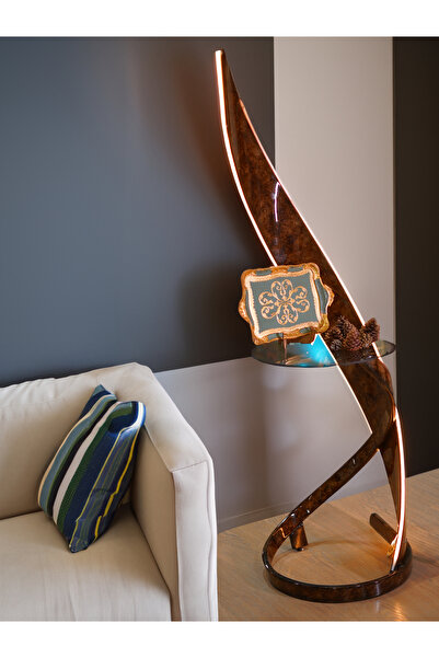 Dora Art Cam Raflı Led Aydınlatmalı Tasarım Ahşap Lambader