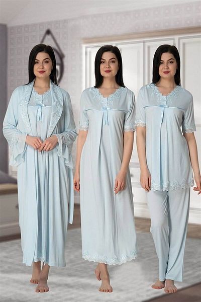 Lohussa Set de pijamale pentru femeie, din bumbac, din dantela albastra, pentru maternitate pentru maternitate