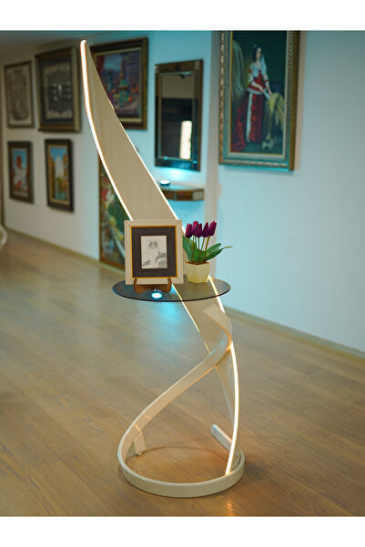 Dora Art Cam Raflı Led Aydınlatmalı Tasarım Ahşap Lambader