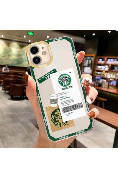 Merwish حافظة شفافة مطبوعة بنمط ستاربكس متوافقة مع هاتف Apple Iphone 11 مع حماية للحواف والكاميرا